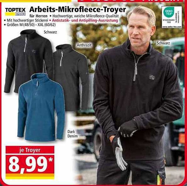 Arbeits-Mikrofleece-Troyer von TOPTEX PRO