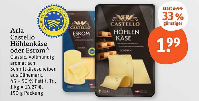 Arla Castello Höhlenkäse oder Esrom