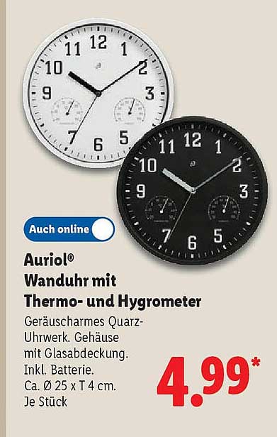 Auriol® Wanduhr mit Thermo- und Hygrometer
