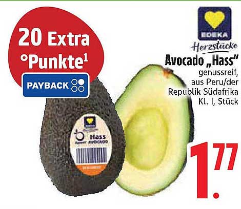 Avocado "Hass" genussreif, aus Peru/Südafrika, Kl. I, Stück