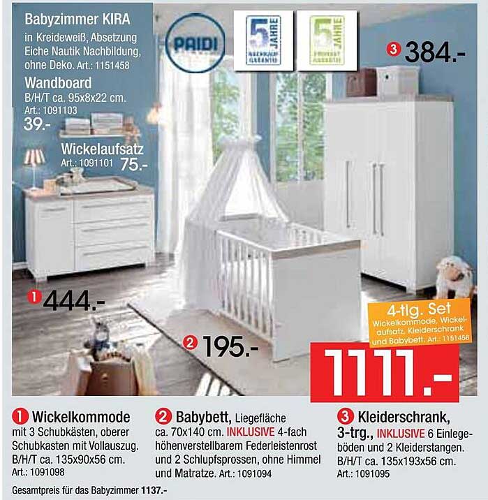 Babyzimmer KIRA in Kreideweiß mit Absetzungen in Eiche Nautik