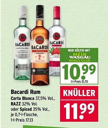 Bacardi Rum - Carta Blanca, RAZZ und Spiced