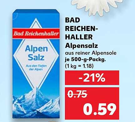 BAD REICHENHALLER Alpensalz aus reiner Alpensole je 500-g-Pack.