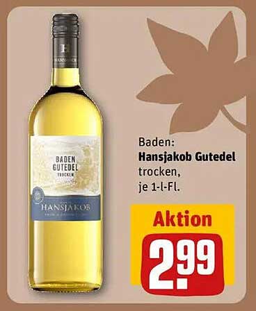 Baden: Hansjakob Gutedel trocken, je 1-L-Fl.