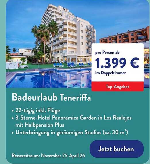 Badeurlaub Teneriffa - 22-tägige Reise inkl. Flüge