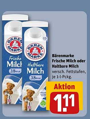 Bärenmarke Frische Milch oder Haltbare Milch 1-l-Packung