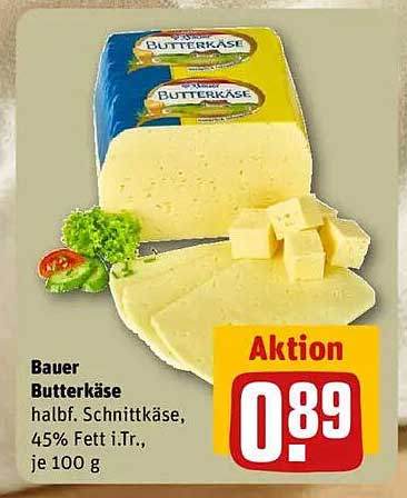 Bauer Butterkäse halb. Schnittkäse, 45% Fett i.Tr., je 100 g