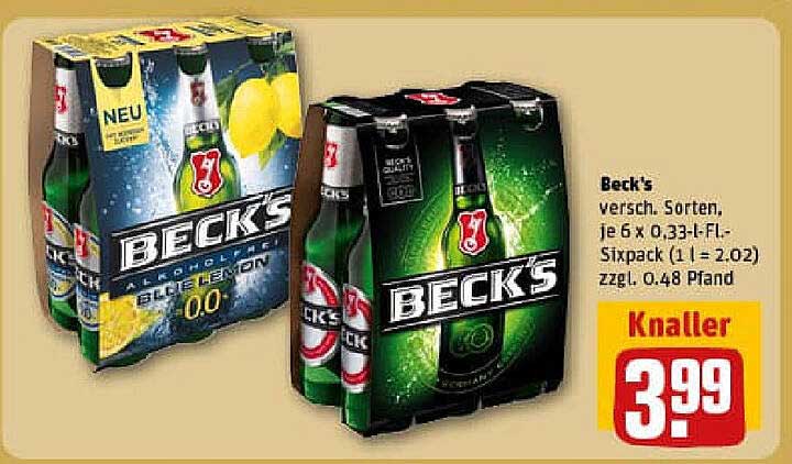 Beck's alkoholfrei - Verschiedene Sorten im Sixpack für nur 3,99 €