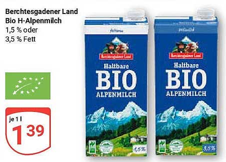 Berchtesgadener Land Bio H-Alpenmilch 1,5 % oder 3,5 % Fett