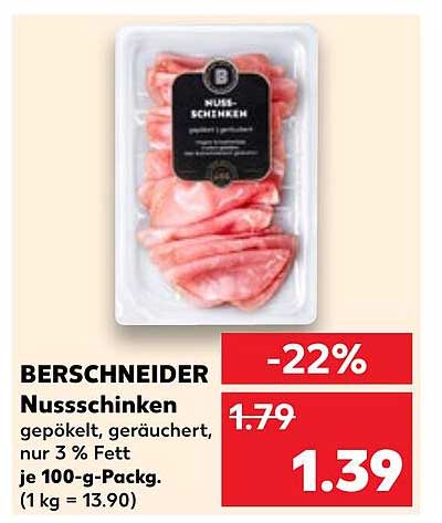 BERNSCHNEIDER Nussschinken gepökelt, geräuchert, nur 3 % Fett