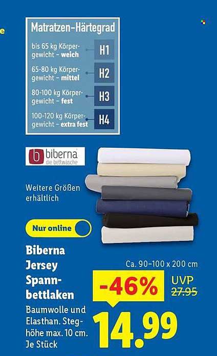 Biberna Jersey Spannbettlaken 90-100 x 200 cm