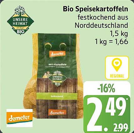 Bio Speisekartoffeln festkochend aus Norddeutschland 1,5 kg