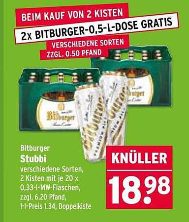 Bitburger Stubbi - 2 Kisten kaufen, 2x 0,5 L Dose gratis