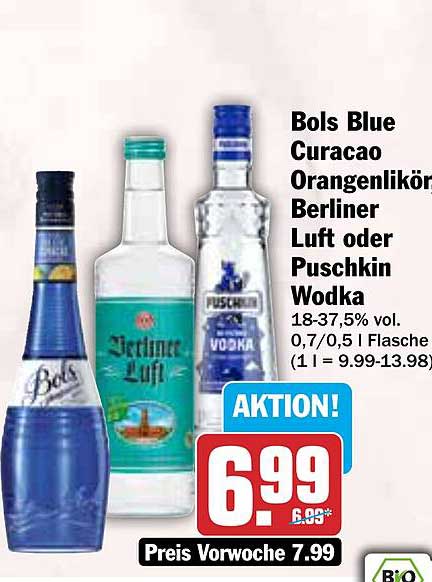 Bols Blue Curacao, Berliner Luft oder Puschkin Wodka