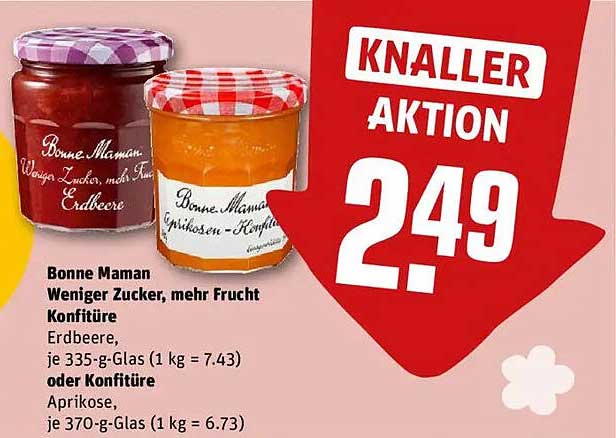 Bonne Maman Weniger Zucker, mehr Frucht Konfitüre Erdbeere oder Aprikose