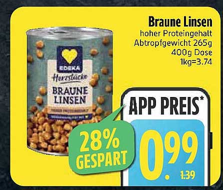 Braune Linsen - hoher Proteingehalt 400g Dose