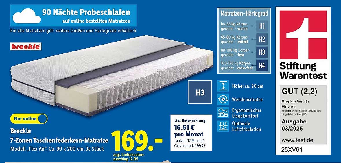 Breckle 7-Zonen Taschenfedermatratze, Modell "Flex Air"
