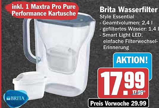 Brita Wasserfilter Style Essential inkl. 1 Maxtra Pro Pure Performance Kartusche