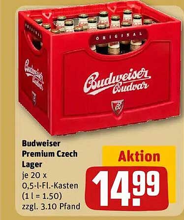 Budweiser Premium Czech Lager 20 x 0,5 l-Flasche
