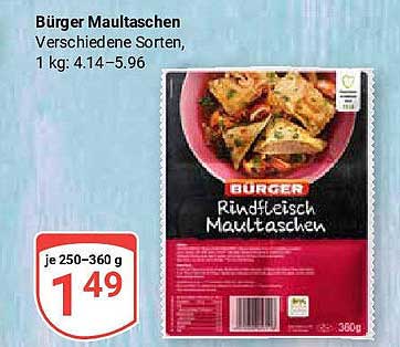 Bürger Maultaschen - Verschiedene Sorten, 1 kg: 4,14 – 5,96