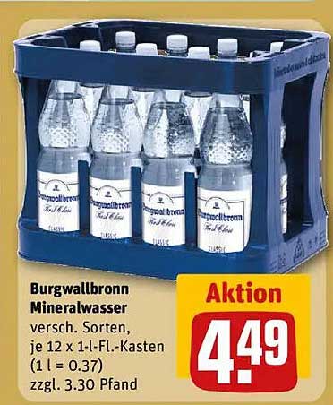 Burgwallbronn Mineralwasser, verschiedene Sorten, je 12 x 1-l-Fl.-Kasten