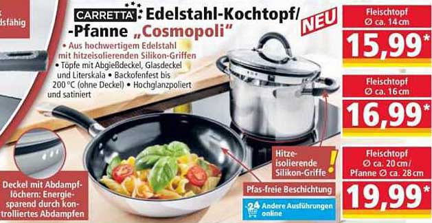 CARRETTA Edelstahl-Kochtopf/-Pfanne „Cosmopoli“