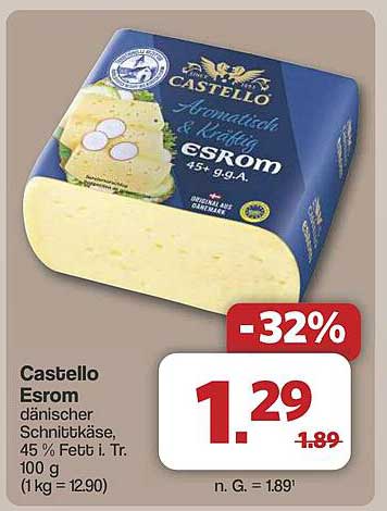 Castello Esrom dänischer Schnittkäse, 45 % Fett i. Tr. 100 g