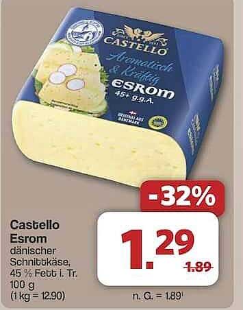 Castello Esrom dänischer Schnittkäse, 45 % Fett i. Tr.
