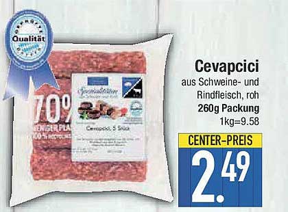 Cevapcici aus Schweine- und Rindfleisch, roh
