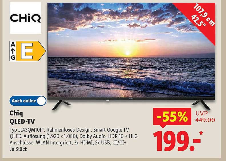 Chiq QLED-TV 42,5" – Smart Google TV im stylishen Design