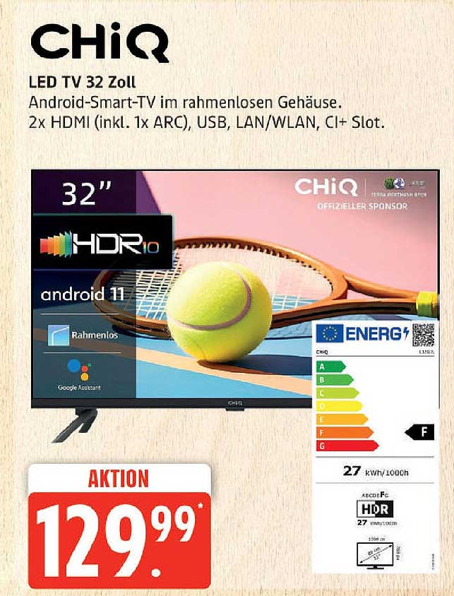 CHIQQ LED TV 32 Zoll - Android Smart TV im rahmenlosen Gehäuse