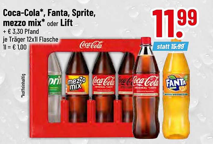 Coca-Cola*, Fanta, Sprite, mezzo mix* oder Lift – 12x1l Flasche für nur 11,99 €