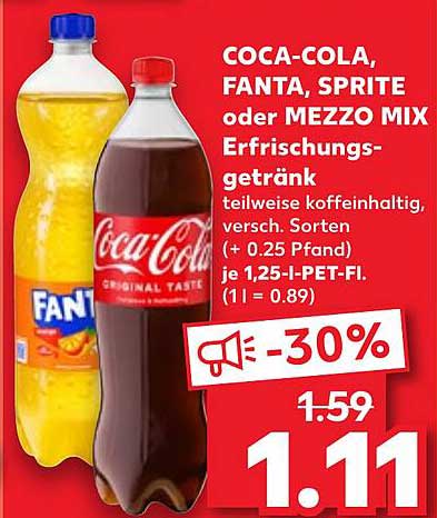 COCA-COLA, FANTA, SPRITE oder MEZZO MIX Erfrischungsgetränk