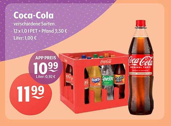 Coca-Cola verschiedene Sorten 12 x 1,0 l PET + Pfand 3,30 €