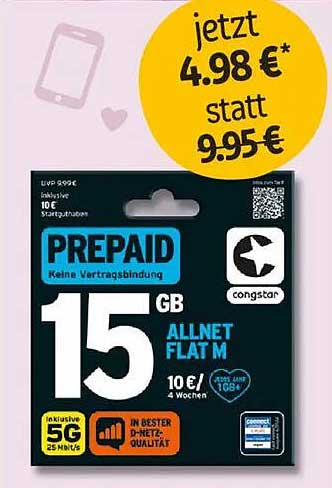 Congstar Prepaid 15 GB Allnet Flat M