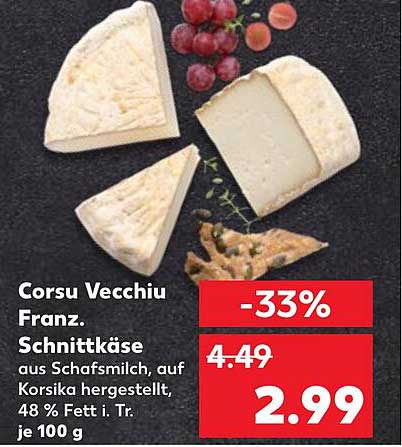 Corsu Vecchiu Franz. Schnittkäse aus Schafsmilch, auf Korsika hergestellt, 48 % Fett i. Tr. je 100 g