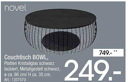Couchtisch BOWL, Platten Kristallglas schwarz lackiert, Metallgestell schwarz, ø ca. 86 cm/H ca. 35 cm.