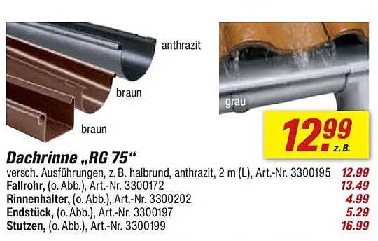 Dachrinne „RG 75“ - Verschiedene Ausführungen wie halb rund, anthrazit, 2 m (L)