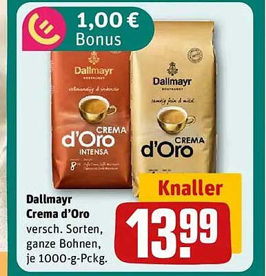 Dallmayr Crema d’Oro - verschiedene Sorten, ganze Bohnen, je 1000-g-Pckg.