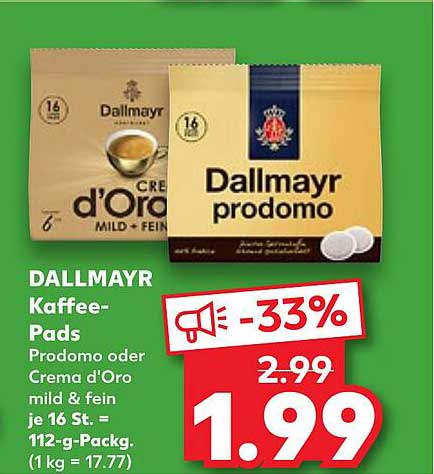 DALLMYR Kaffee-Pads Prodomo oder Crema d'Oro mild & fein, je 16 St.