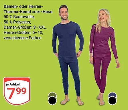 Damen- oder Herren-Thermo-Hemd oder -Hose