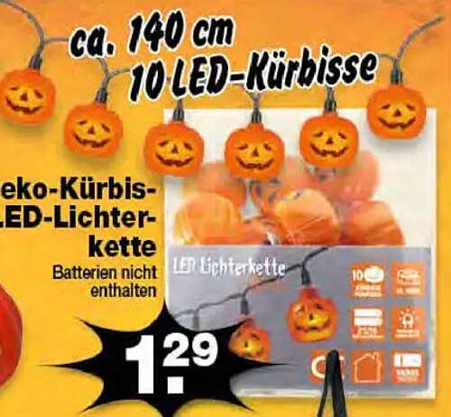 Deko-Kürbis-LED-Lichterkette – 10 LED-Kürbisse für festliche Stimmung