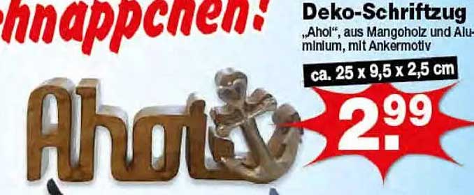 Deko-Schriftzug „Ahoi“, aus Mangoholz und Aluminium, mit Anker-Motiv