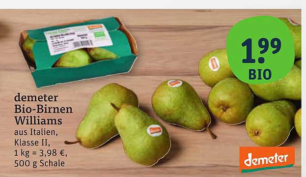 demeter Bio-Birnen Williams aus Italien, Klasse II, 500 g Schale