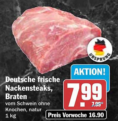 Deutsche frische Nackensteaks, Braten vom Schwein, natur 1 kg