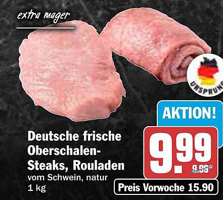Deutsche frische Oberschalen-Steaks, Rouladen vom Schwein, natur, 1 kg