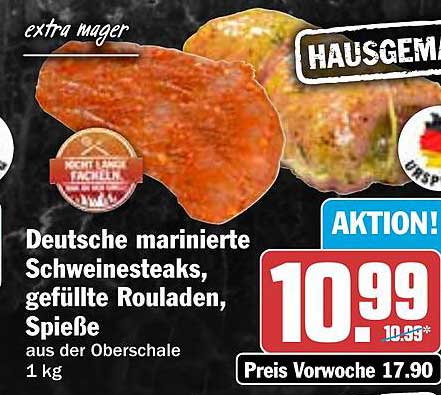 Deutsche marinierte Schweine-Steaks, gefüllte Rouladen, Spieße aus der Oberschale 1 kg