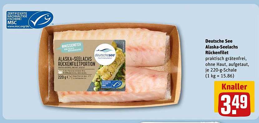 Deutsche See Alaska-Seelachs Rückenfiletportion 220 g
