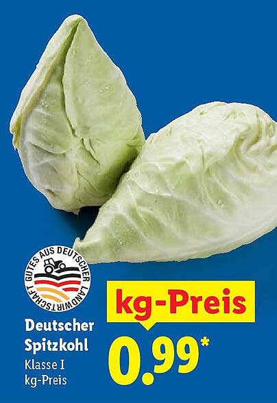Deutscher Spitzkohl Klasse I kg-Preis 0,99*