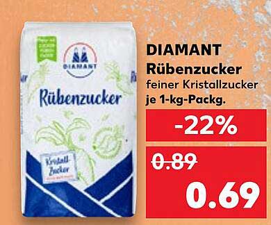 DIAMANT Rübenzucker feiner Kristallzucker je 1-kg-Pack.